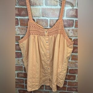 Torrid Peach Bloom Cotton Embroidered Crochet Tank Size 2